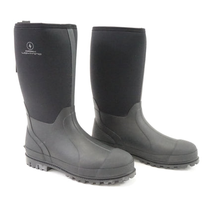 Dark Lightning Rubber Waterproof Muck Rain Boots with Steel Shank-Black (12)