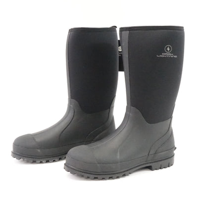 Dark Lightning Rubber Waterproof Muck Rain Boots with Steel Shank-Black (12)