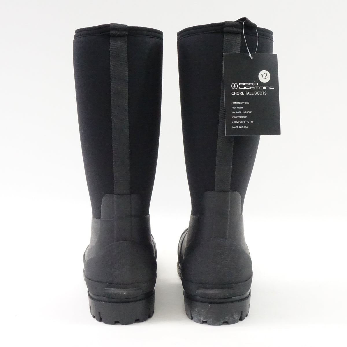 Dark Lightning Rubber Waterproof Muck Rain Boots with Steel Shank-Black (12)