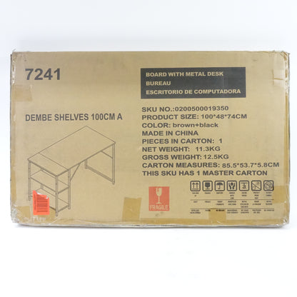 Cokos Desk with Lower Shelf, Metal Desk with Wood-Look Finish, 100 x 48 x 74cm