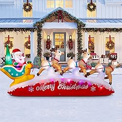 10 FT Wide Christmas Blowups Decoration Outdoor Lighted Santa Claus and Deer