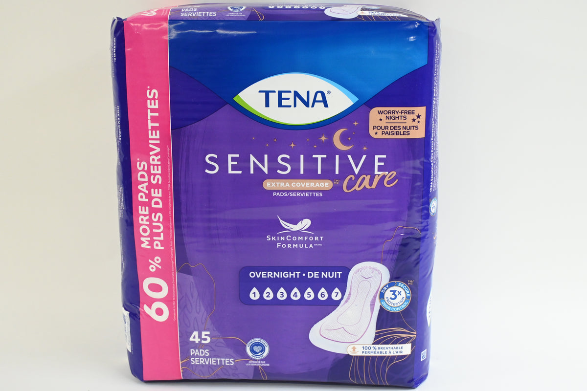 Tena Incontinence Pads, Overnight Absorbency, Sensitive Care, 45ea