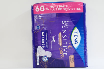 Tena Incontinence Pads, Overnight Absorbency, Sensitive Care, 45ea