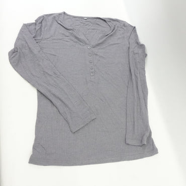 Tobrief Women's Chiffon Top Casual Long Sleeve Round Neck Grey -XL
