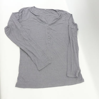 Tobrief Women's Chiffon Top Casual Long Sleeve Round Neck Grey -XL