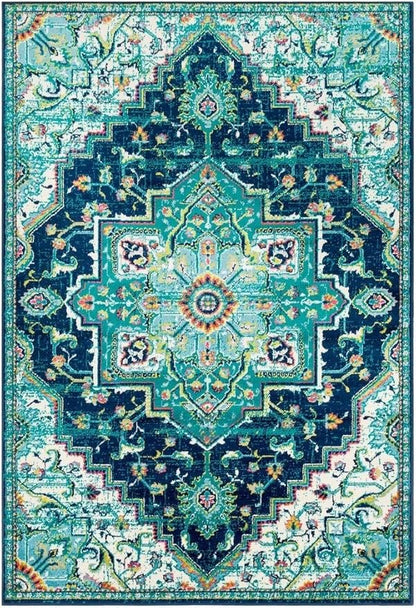 Traditional Area Rug Rectangle 5'3, Blue Design
