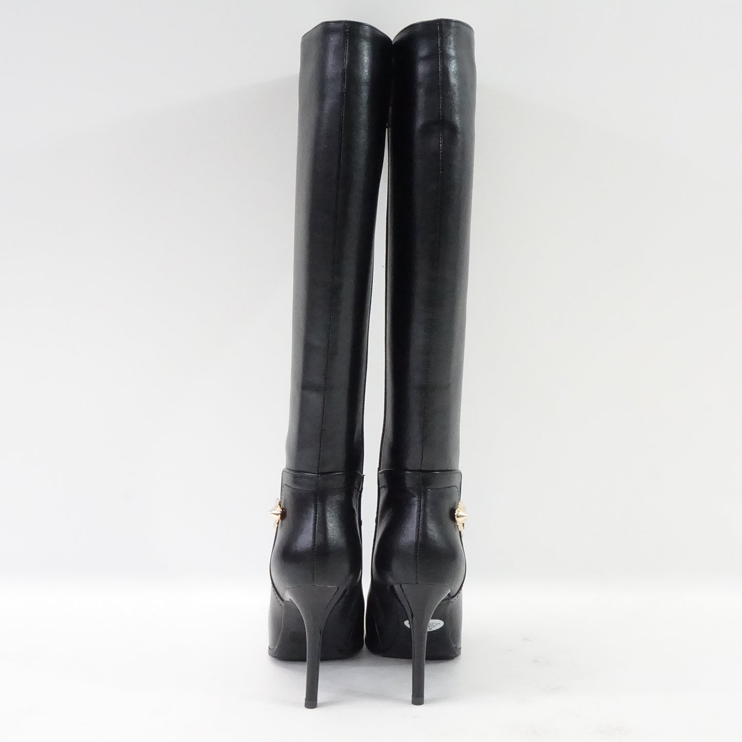 Black Leather Knee High Pointy Toe Side-Zip High Heels Dress Boots Black- 5.5 US