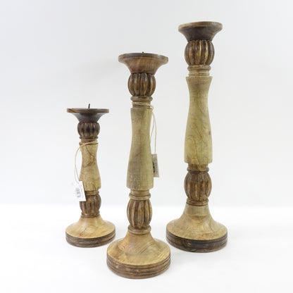 Benjara, Brown Mango Wood Vintage Style Candleholder/Candlestick, Set of 3