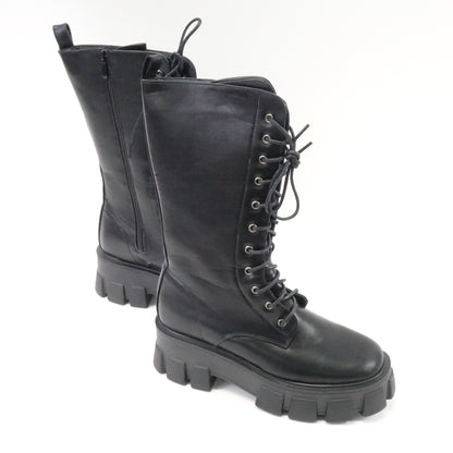 Women's Combat Lace Up Platform Boots Side Zip (RS-ROTA17-BK, US 8)