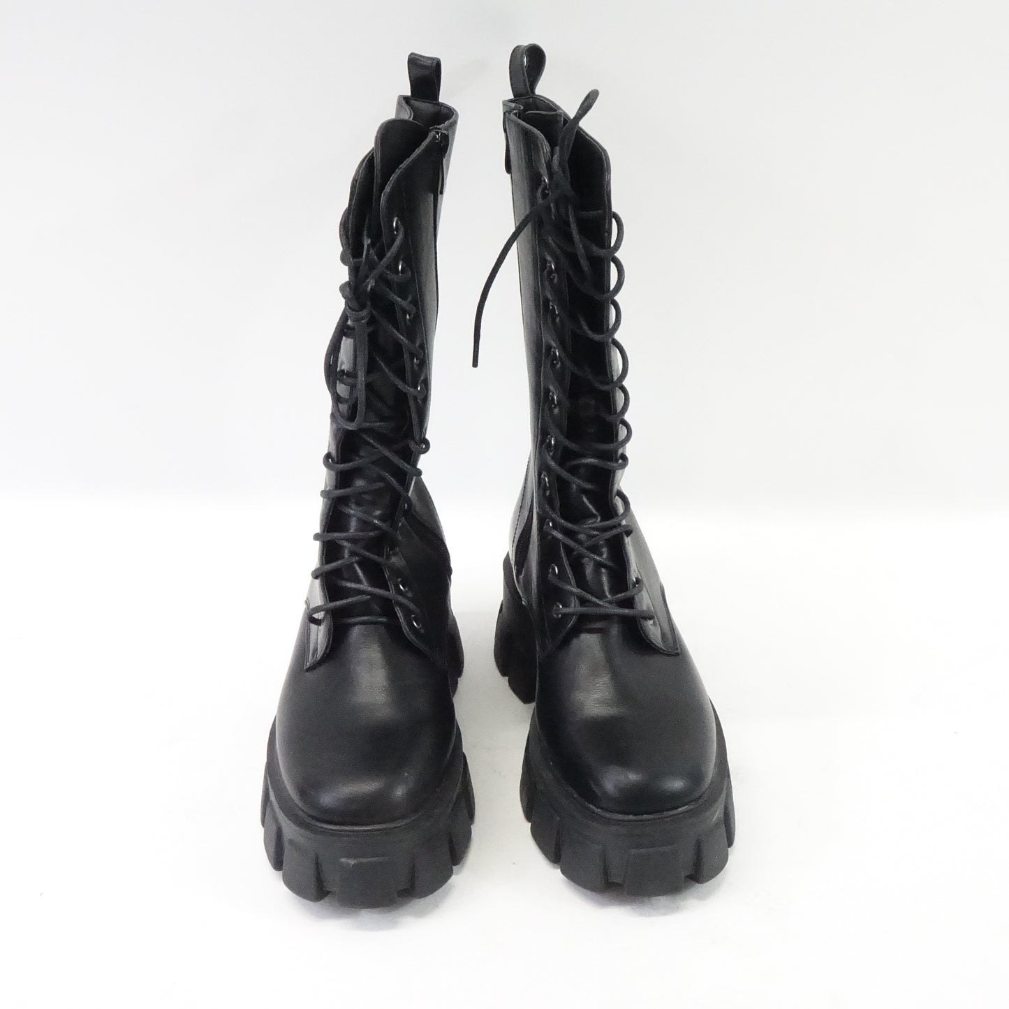 Women's Combat Lace Up Platform Boots Side Zip (RS-ROTA17-BK, US 8)