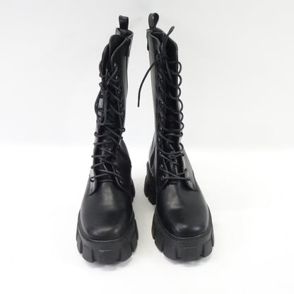 Women's Combat Lace Up Platform Boots Side Zip (RS-ROTA17-BK, US 8)
