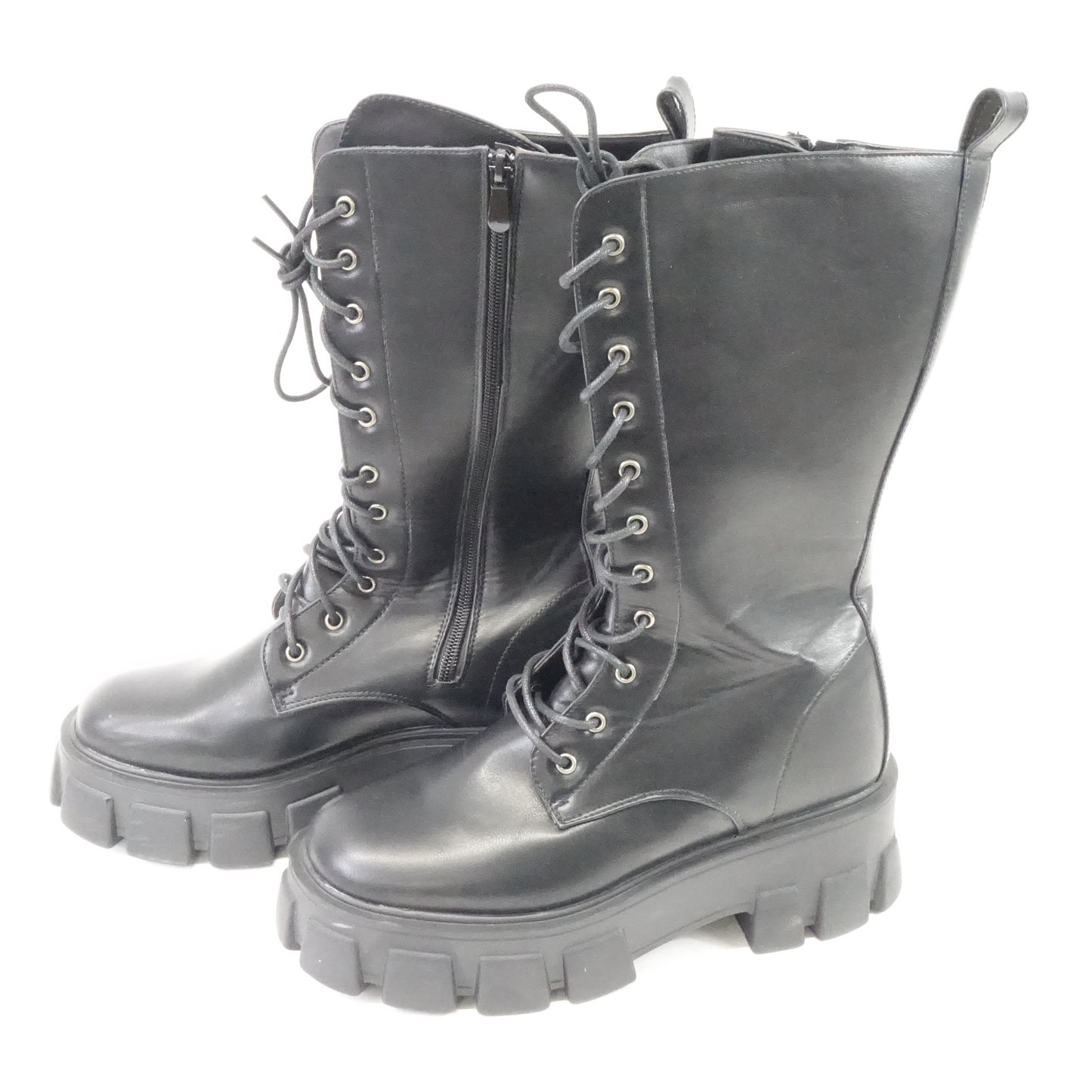 Women's Combat Lace Up Platform Boots Side Zip (RS-ROTA17-BK, US 8)