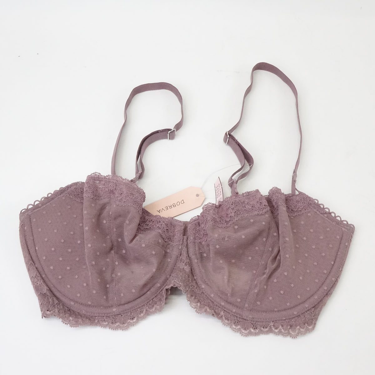 DOBREVA Women's Lace Bra Underwire Balconette Unlined Demi Sheer Rose Brown 34DD