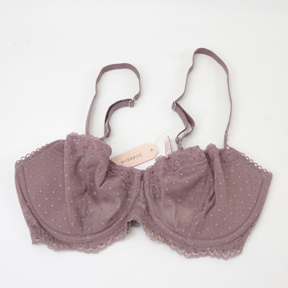 DOBREVA Women's Lace Bra Underwire Balconette Unlined Demi Sheer Rose Brown 34DD
