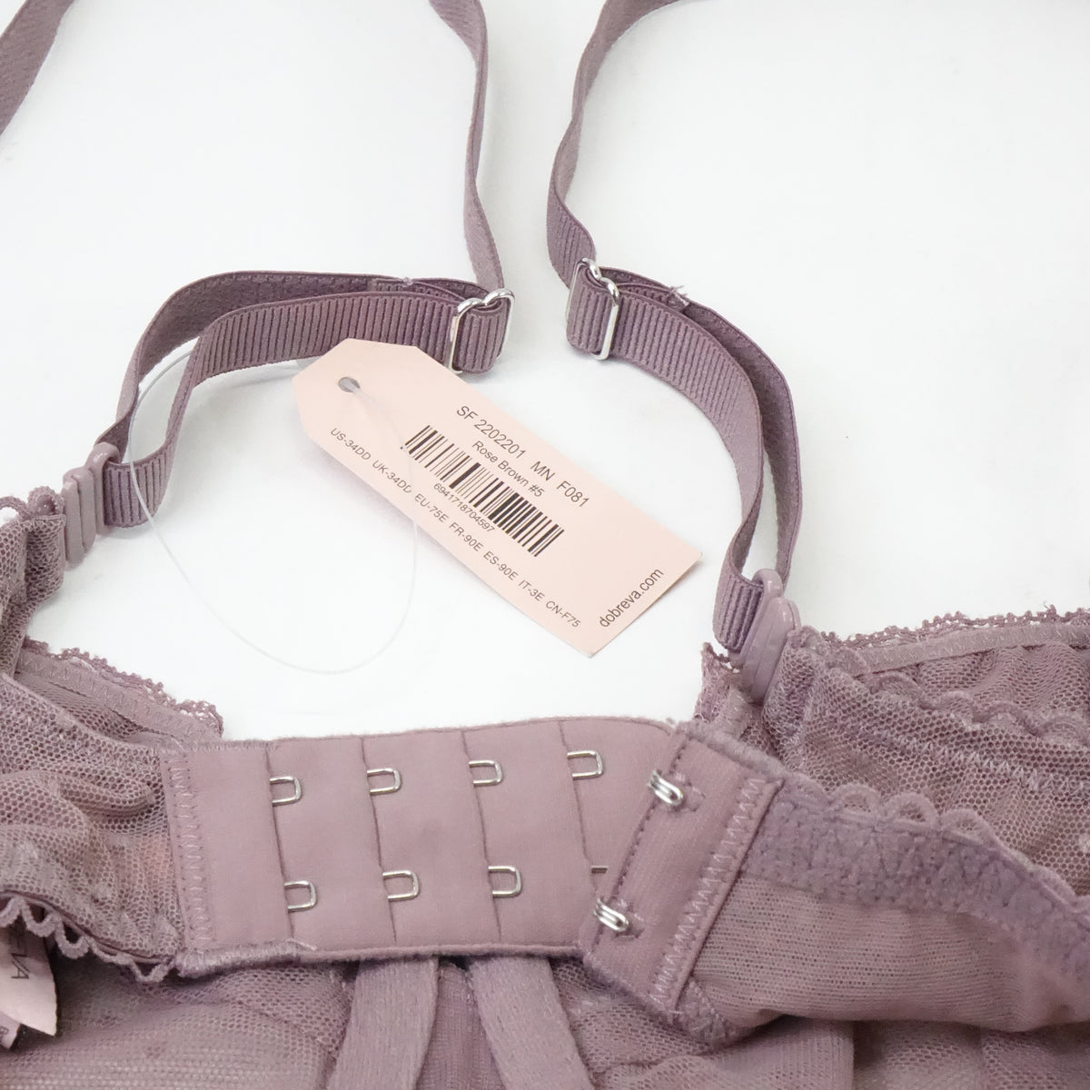 DOBREVA Women's Lace Bra Underwire Balconette Unlined Demi Sheer Rose Brown 34DD