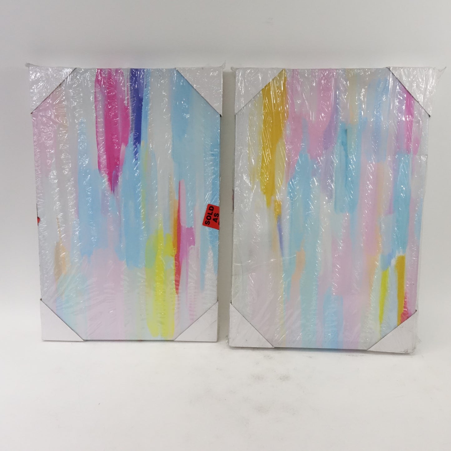 Canvas Print Wall Art Set Vibrant Blue Pink Pastel Stripes Abstract 16"x24" x 2"