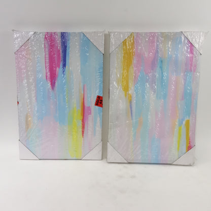Canvas Print Wall Art Set Vibrant Blue Pink Pastel Stripes Abstract 16"x24" x 2"