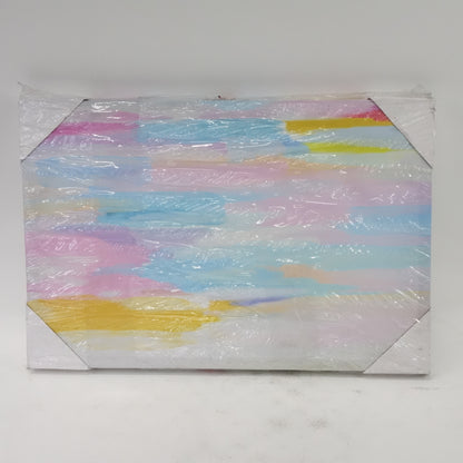 Canvas Print Wall Art Set Vibrant Blue Pink Pastel Stripes Abstract 16"x24" x 2"