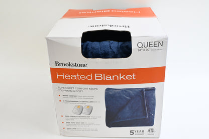 BrookStone Ultra Soft Queen Electric Heated Blanket 10-Heat Settings, Blue