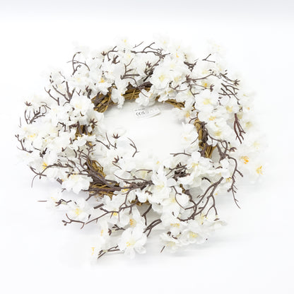 Lights4fun, Inc. 19.5” Artificial White Blossom Flower Spring Wreath