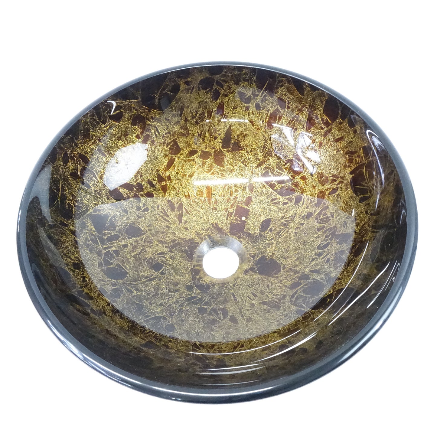 Elecwish Vessel Sink with Faucet and Pop Up Drain, Tempered Glass, 16.5'', Brown