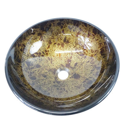 Elecwish Vessel Sink with Faucet and Pop Up Drain, Tempered Glass, 16.5'', Brown