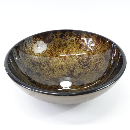 Elecwish Vessel Sink with Faucet and Pop Up Drain, Tempered Glass, 16.5'', Brown