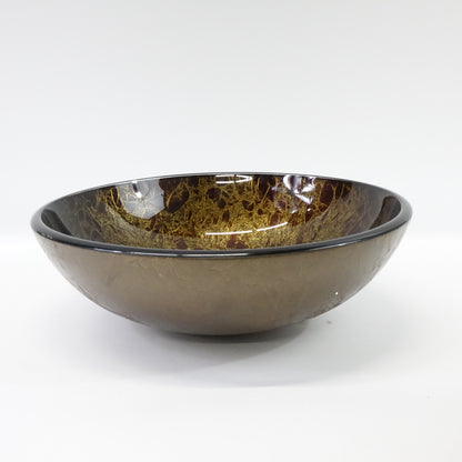 Elecwish Vessel Sink with Faucet and Pop Up Drain, Tempered Glass, 16.5'', Brown