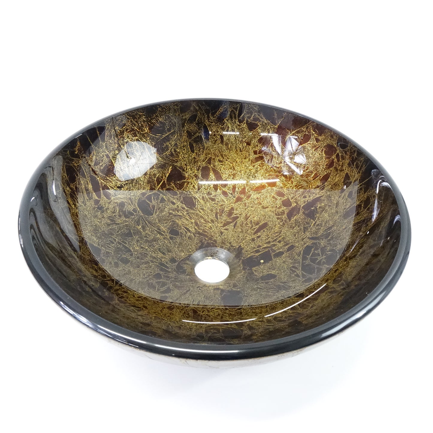 Elecwish Vessel Sink with Faucet and Pop Up Drain, Tempered Glass, 16.5'', Brown