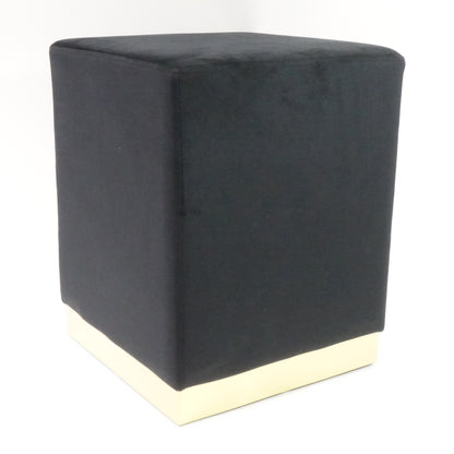 Homebeez 14.6" Square Velvet Ottoman Footrest with Gold Metal Trim, Black