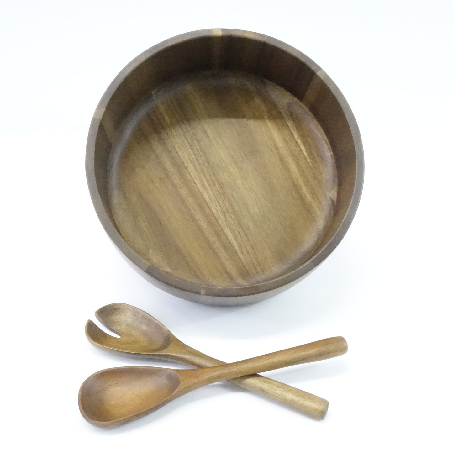 Acacia Walnut Wood Salad Bowl Set, 12"W X 4.3" H Large with Fork and Spoon