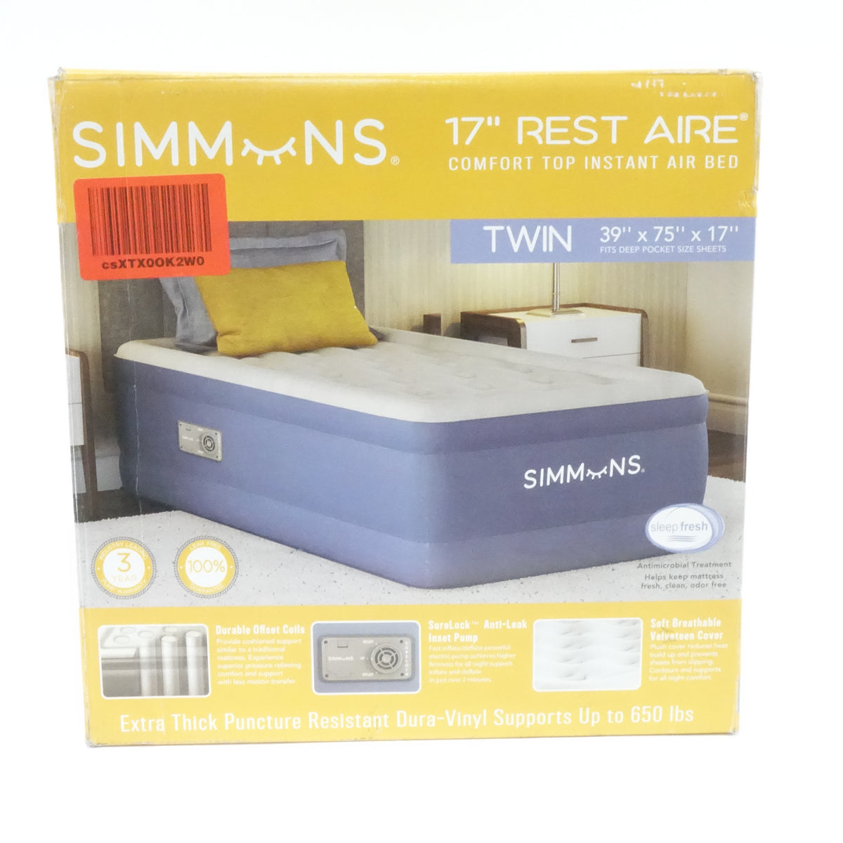 Simmons 17" Mattress Air Bed with Side Built-in Pump- Twin