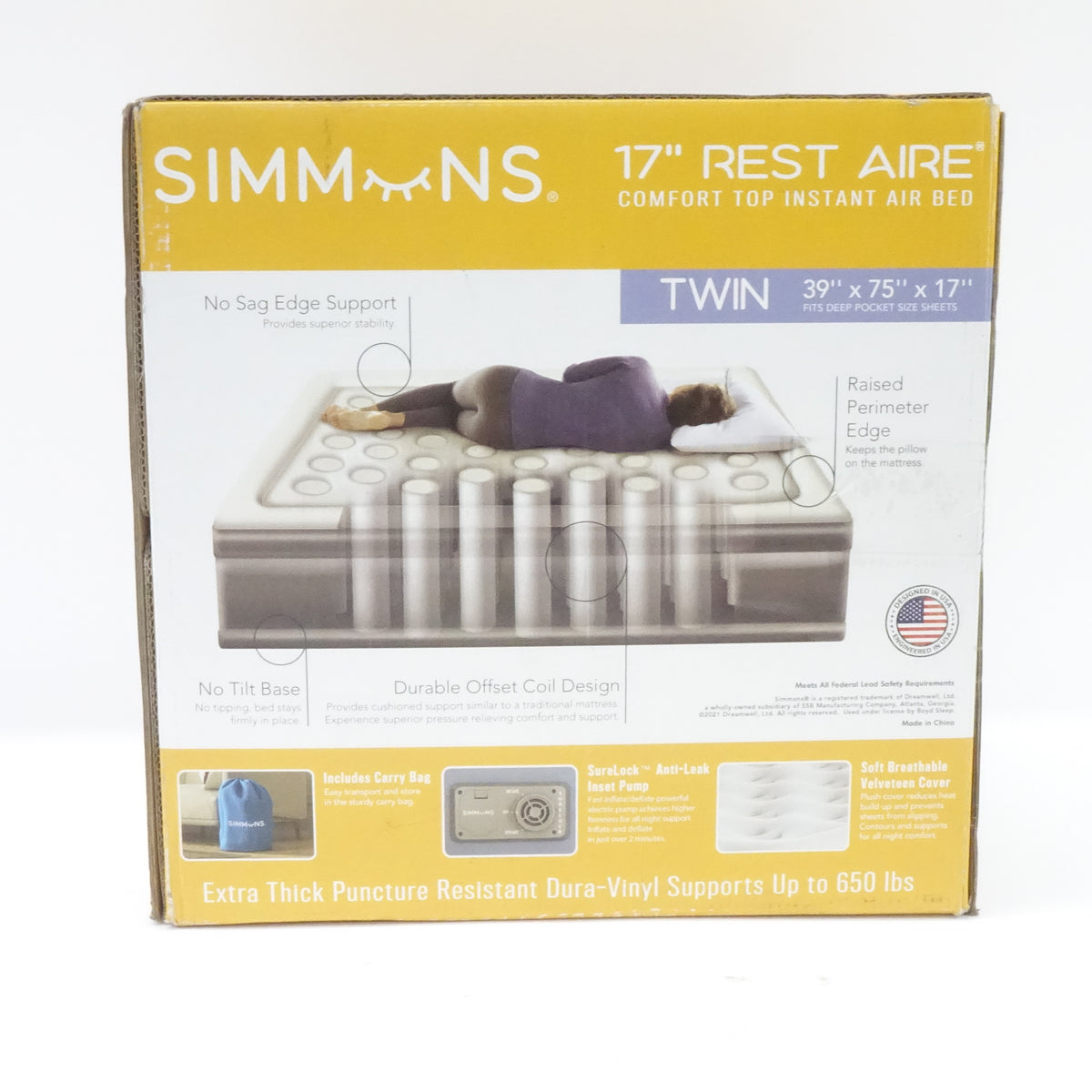 Simmons 17" Mattress Air Bed with Side Built-in Pump- Twin