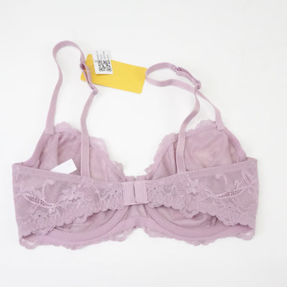 Wingslove Lace Bra Sheer Bra Non Padded Underwired Unlined (Light Purple, 34DD)