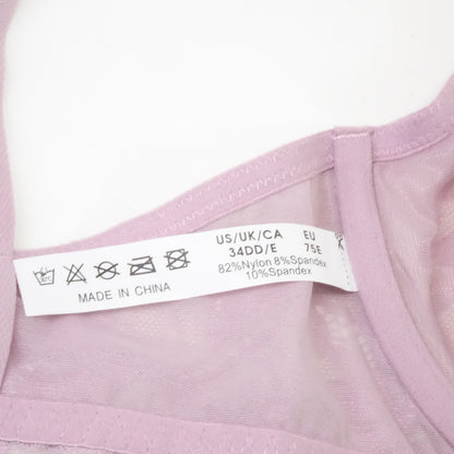 Wingslove Lace Bra Sheer Bra Non Padded Underwired Unlined (Light Purple, 34DD)