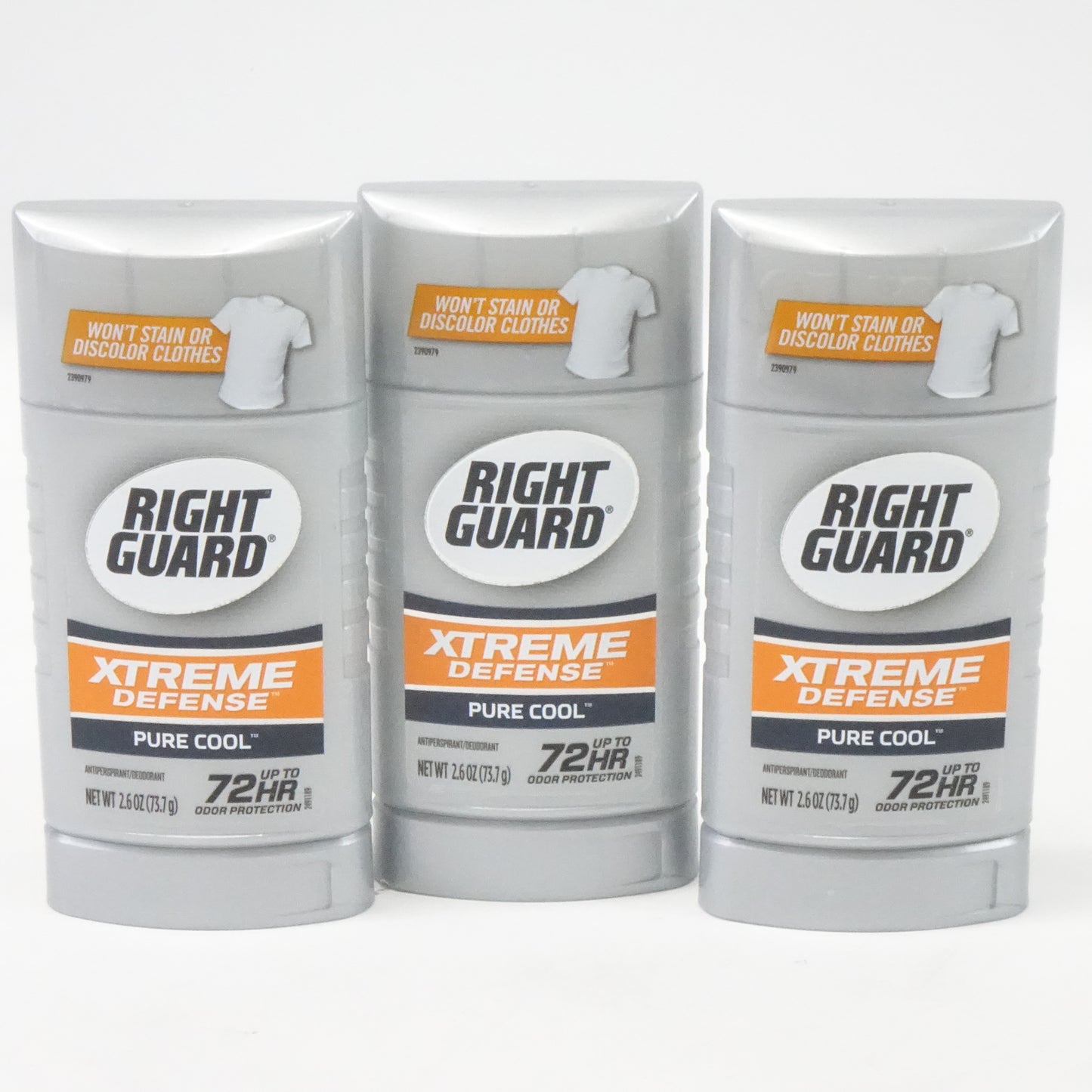 Right Guard Xtreme Defense Invisible Solid Deodorant, Pure Cool, 2.6 oz (3 Pack)