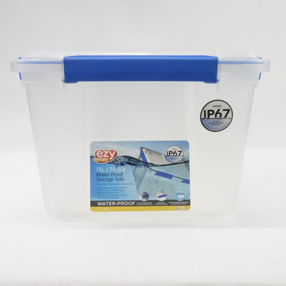 Ezy Storage IP67 Rated 75 Liter Waterproof Plastic Storage Tote Lid- Clear - New