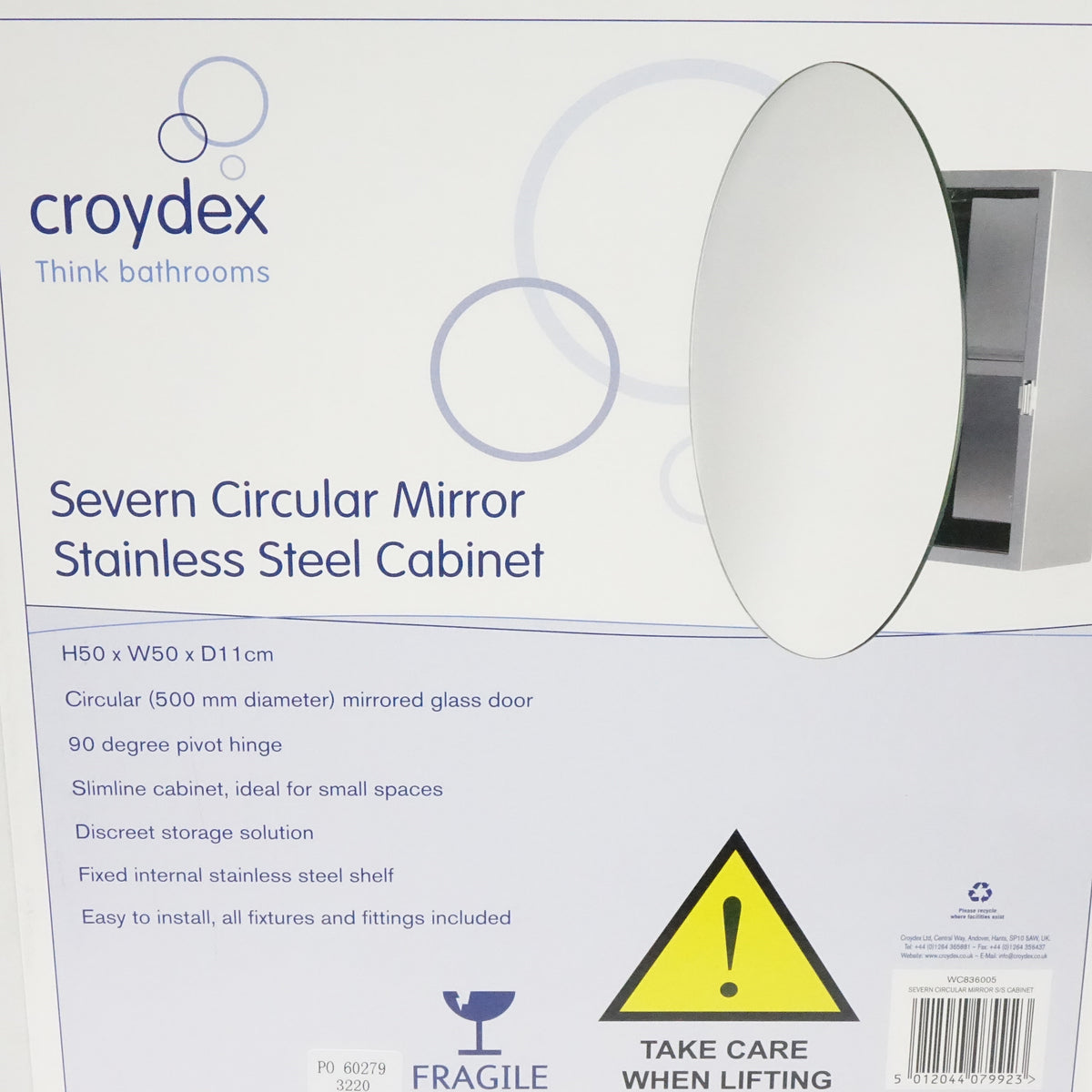 Croydex WC836005 Severn Circular Door Mirror Cabinet Stainless Steel - New