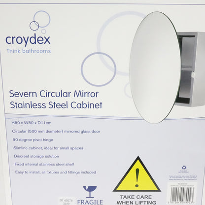 Croydex WC836005 Severn Circular Door Mirror Cabinet Stainless Steel - New