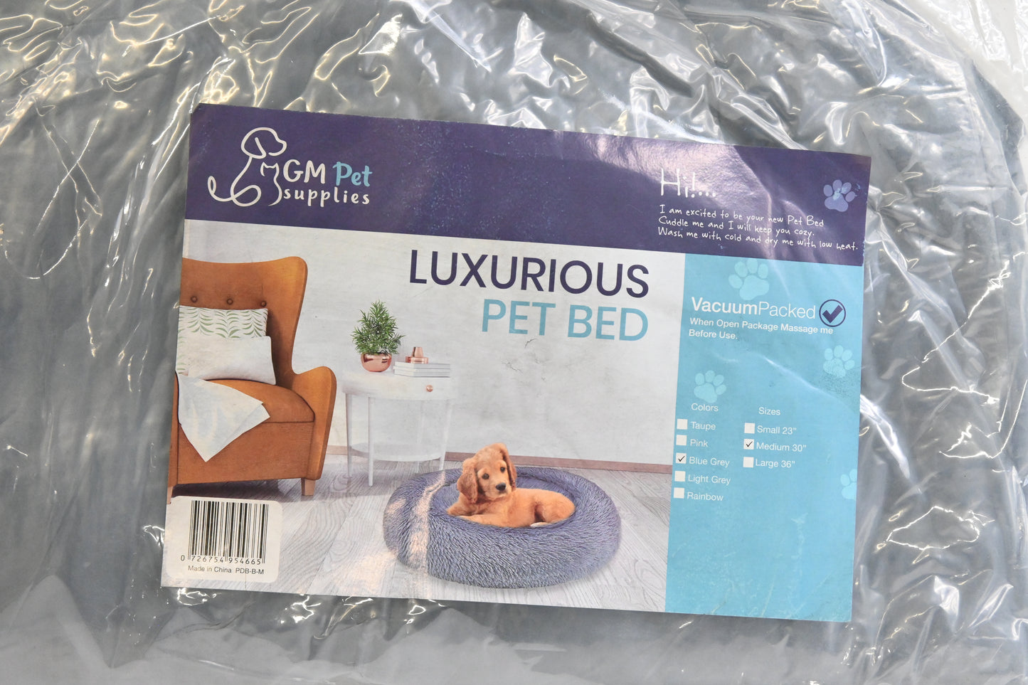 Calming Dog Bed for Large, Medium and Small Pets -Grey