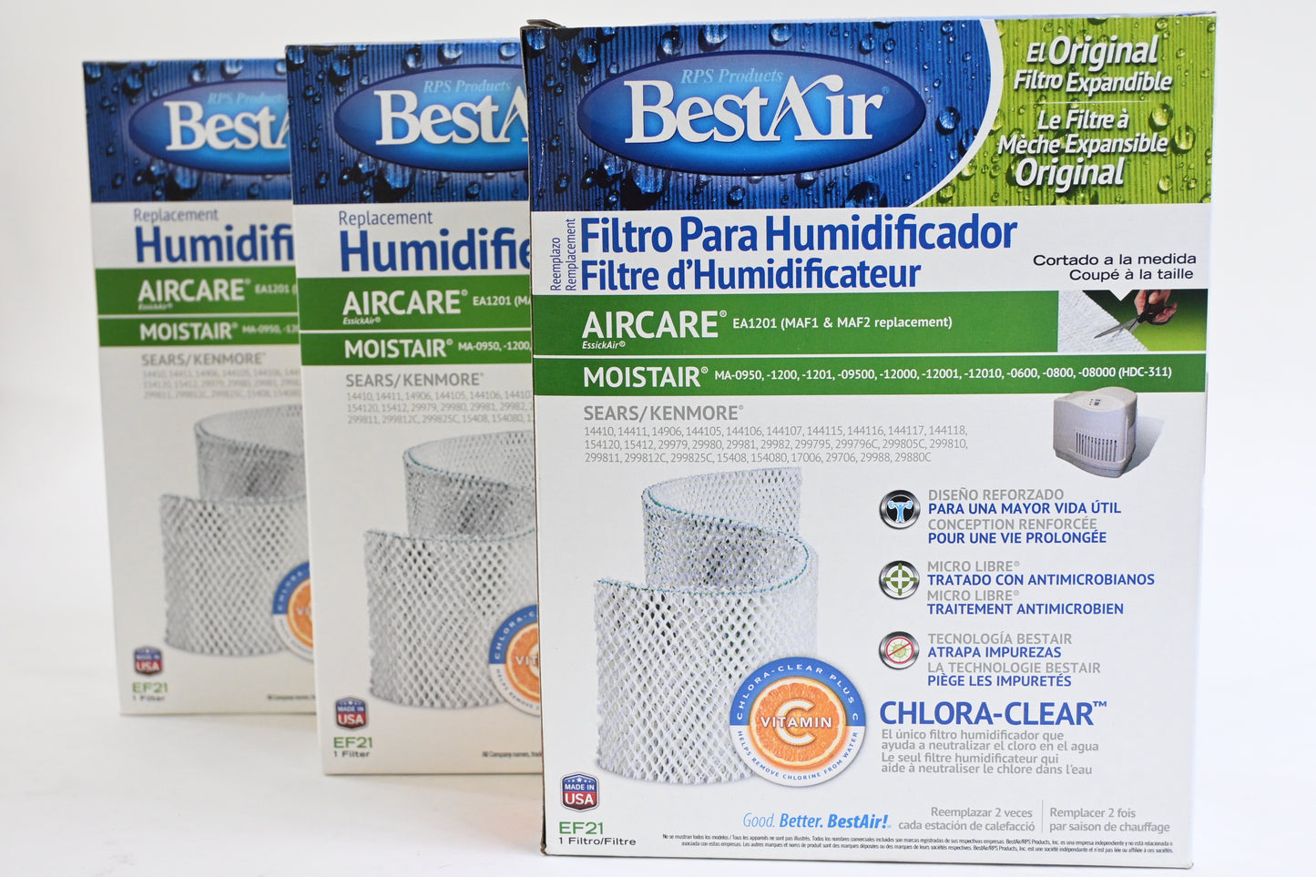 BestAir EF21-PDQ-3 Extended Life Humidifier Replacement Paper Filter, 10.7, 3pk