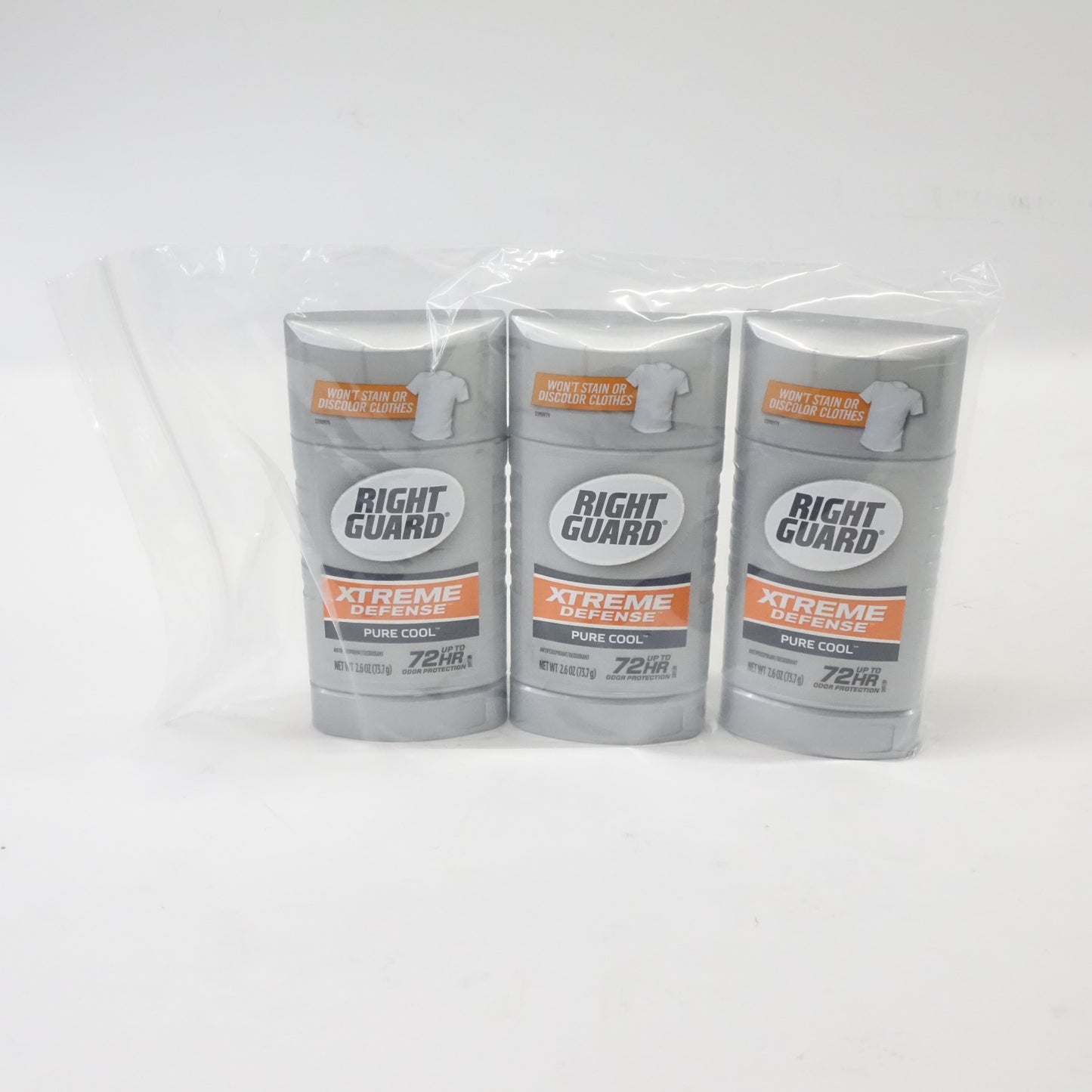 Right Guard Xtreme Defense Invisible Solid Deodorant, Pure Cool, 2.6 oz (3 Pack)