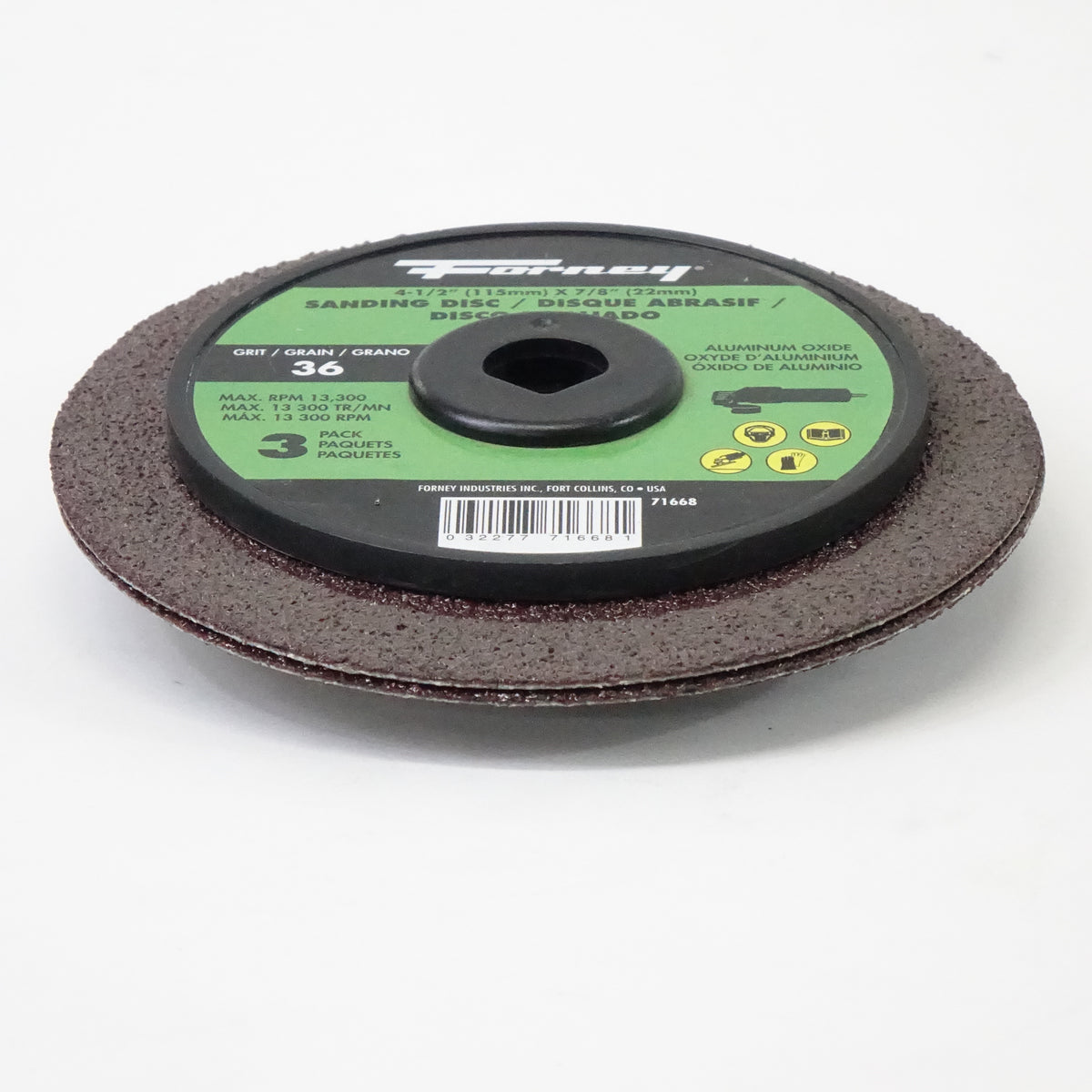 Forney 71668 Sanding Discs with 7/8" Arbor, 4-1/2", 36-Grit, 3-Pack - New