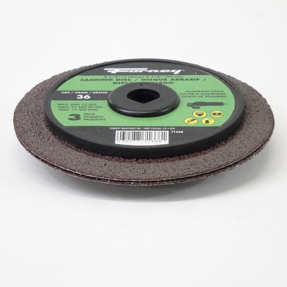 Forney 71668 Sanding Discs with 7/8" Arbor, 4-1/2", 36-Grit, 3-Pack - New