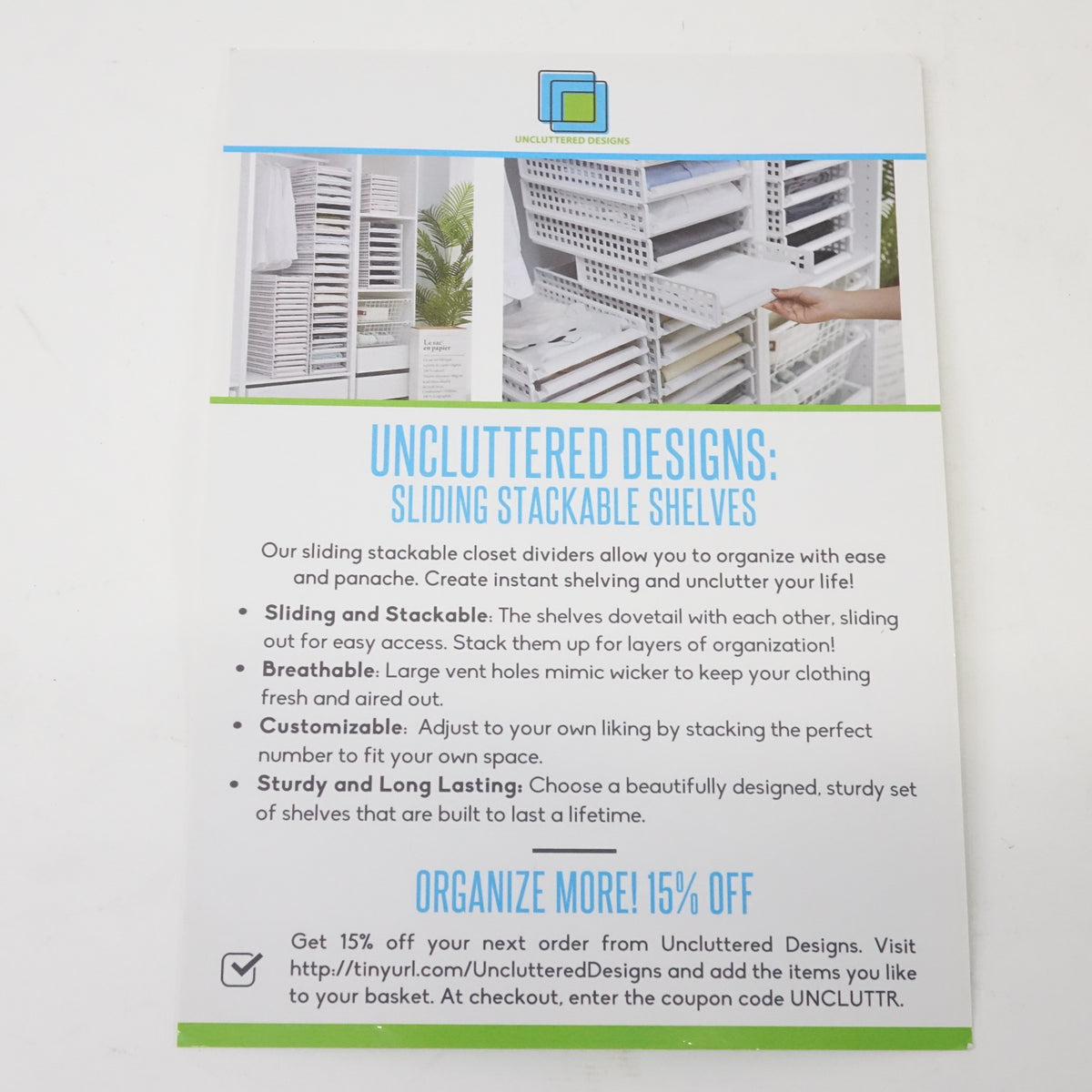 Uncluttered Designs Sliding Stackable Shelves - White- 4 set