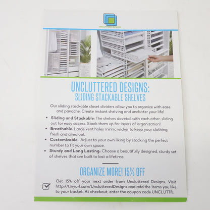 Uncluttered Designs Sliding Stackable Shelves - White- 4 set