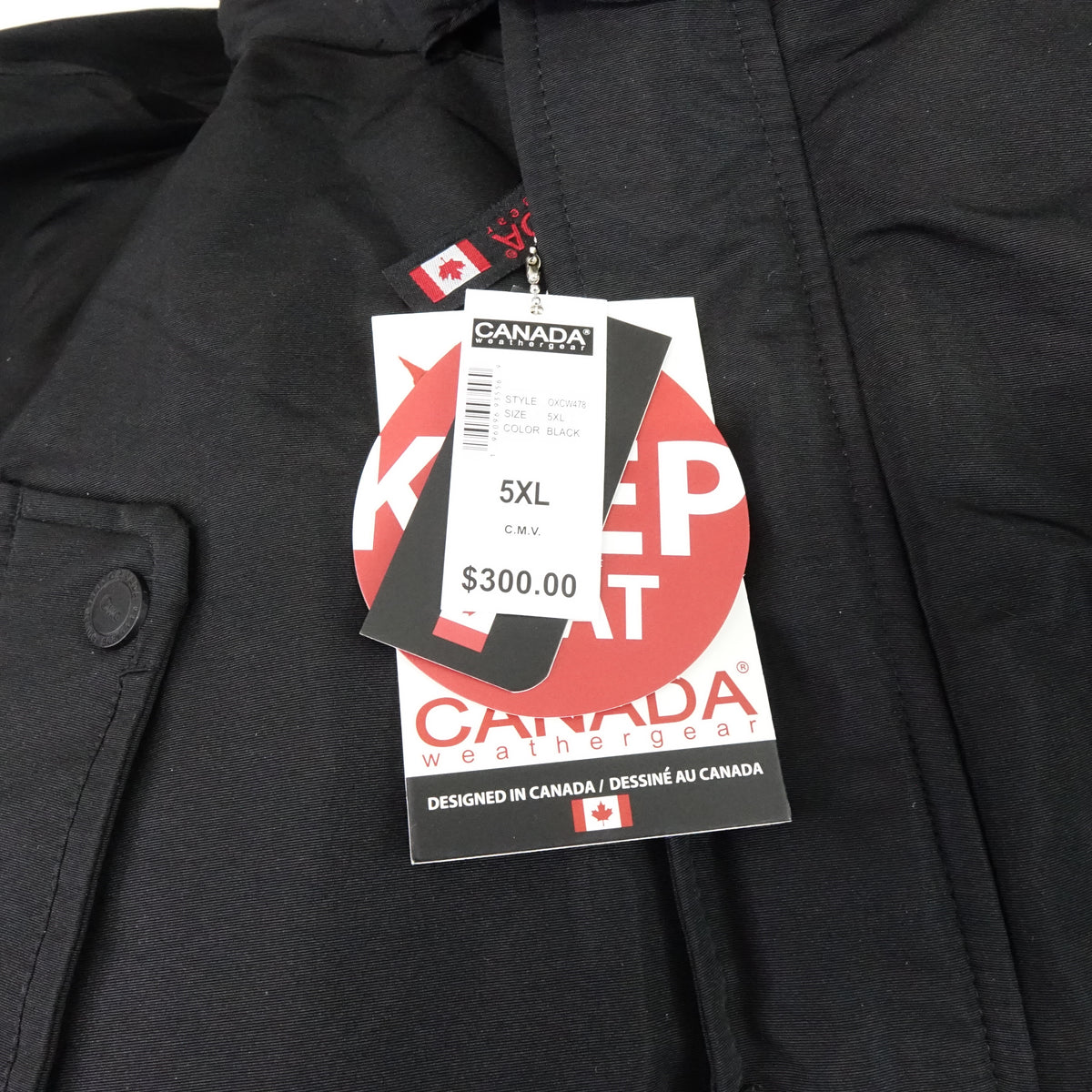 Canada Weathergear Men's Heavyweight Winter Bomber Parka Jacket Black 5XL NWT -