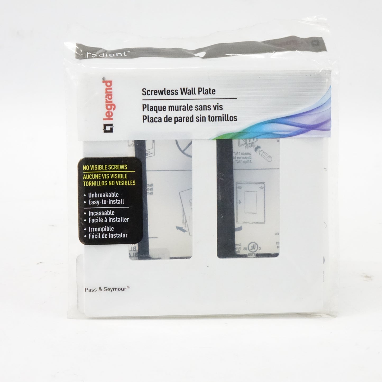 Legrand 2 Gang Screwless Wall Plate White Outlet Cover - New