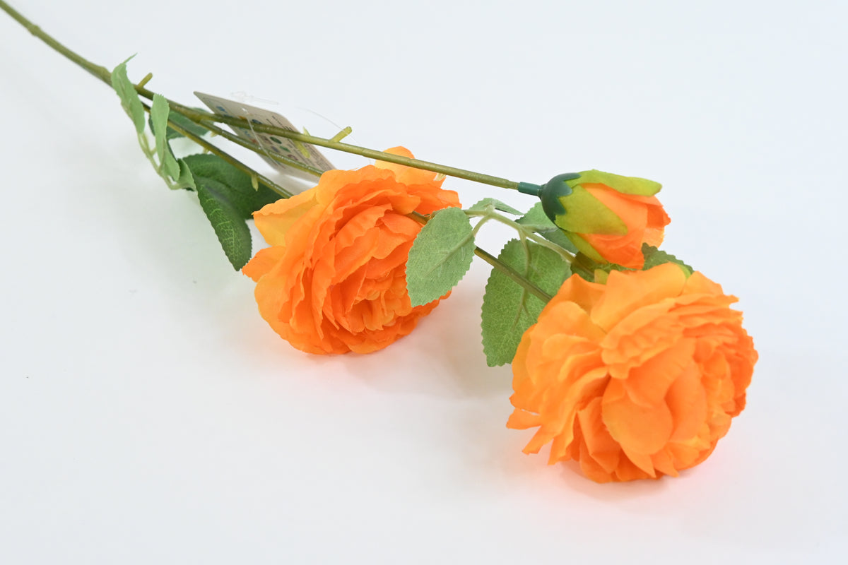 Peony, Orange-Yellow, 65cm high, 8cm in Diameter, Realistic, Pack of 1 Branch.