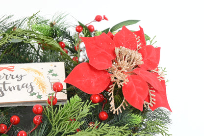 KINLEYLEE 22" Christmas Wreath for Front Door, Pine Cone Poinsettia Faux Wreath
